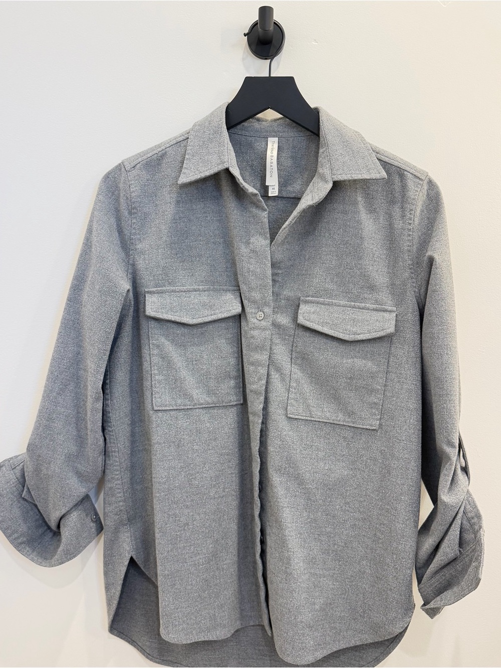 Babaton Gray Button-Down Pocket Shirt